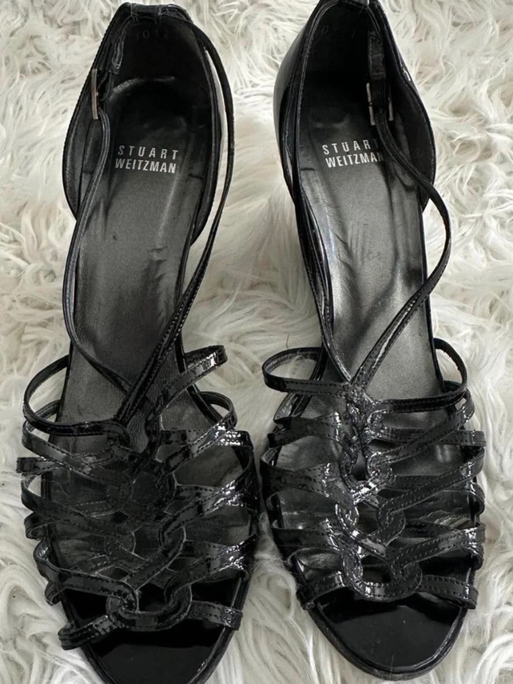 Stuart Weitzman Black Patent Strappy Wedge Sandals - Picture 5 of 7